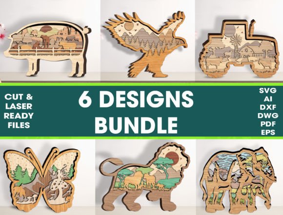 6 Designs 3D Layered Cut File Bundle