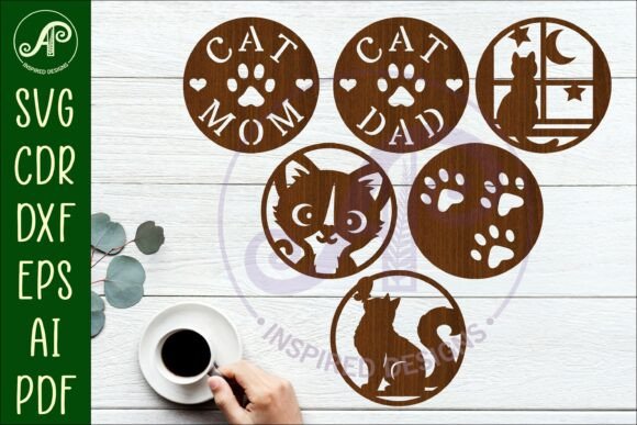 Cat Lovers Coasters, Laser Cut out 1: Create Adorable Cat-Themed Coasters with Precision