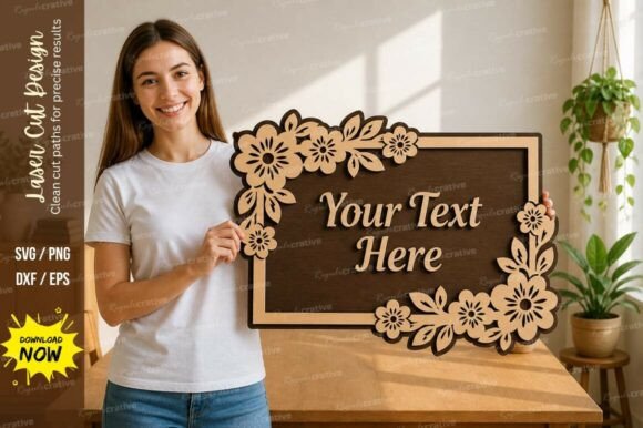Floral Name Frame Laser Cut Svg Cutting for Creative Projects