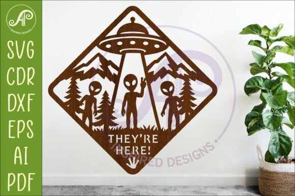 Funny Alien UFO They're Here Wall Sign