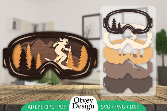 Goggles Ski Scene Layered Wall Art Laser
