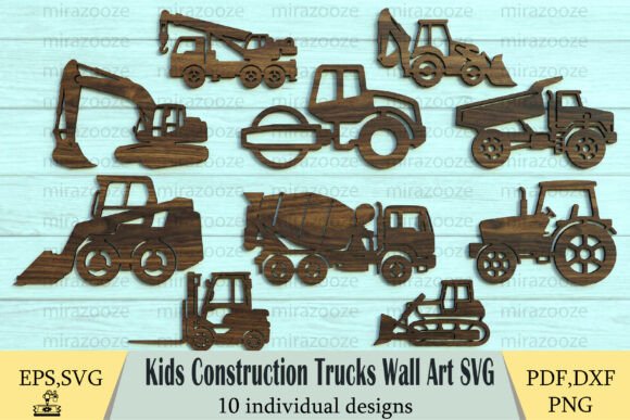 Kids Construction Trucks Wall Art SVG