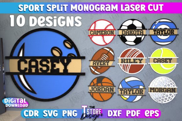 Personalized Sports Monogram Bundle CNC for Creative Projects