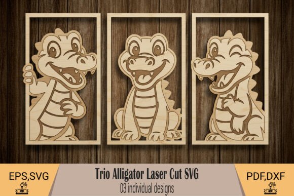 Trio Alligator Laser Cut SVG