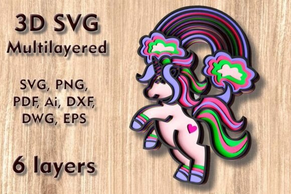 Unicorn 3D SVG Multilayer Laser Cut File